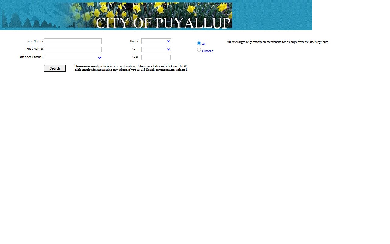 Puyallup BookingFind public booking search form